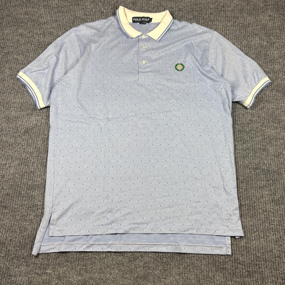 Polo Golf Shirt‎ Men's XL Ralph Lauren Light Blue Dotted Polo Oak Hill Golf